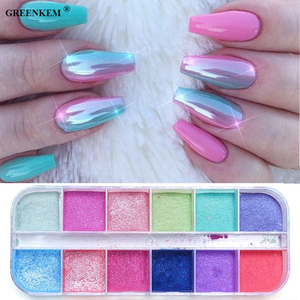 12 grilles de paillettes pour ongles, <span class=keywords><strong>effet</strong></span> miroir coloré, paillettes nacrées de <span class=keywords><strong>sirène</strong></span>, pigment chromé, poussière fine réfléchissante, paillettes pour ongles - Product Image 2