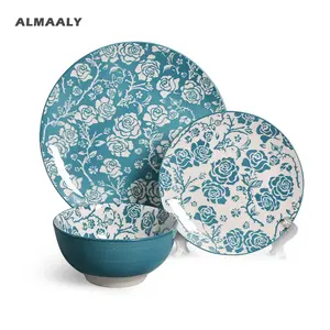 Wholesale Chinese Style Pad Printing Dinnerware set Custom Logo Design Size Printing Ceramic Tableware set for 4 people