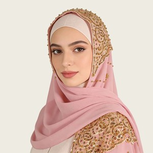 Ethnic Style <b>Covered</b> <b>Head</b> Chiffon Hijab Scarf Chiffon Beaded Fashionable Popular Gauzemuslim Women Hijab Scarf - Product Image 6