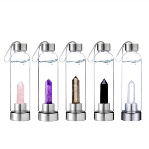 Logo personnalisé bouteille d'eau en verre <span class=keywords><strong>de</strong></span> bambou en or rose élixir avec produit d'artisanat en cristal d'énergie <span class=keywords><strong>de</strong></span> guérison - Product Image 5