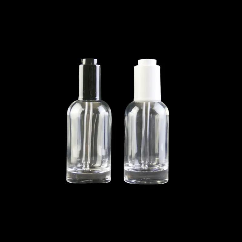30ml 50ml Cosmetics Packaging Clear Glass Press Pump Head Dropper Bottles 30ml Glass Serum Bottle For Cosmetic Essential Oil