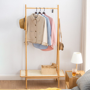 Japanese Style Floor Standing Coat <b>Rack</b> Bamboo Rattan Multifunctional Clothing Organizer Bedroom Use 68x49x170cm - Product Image 2