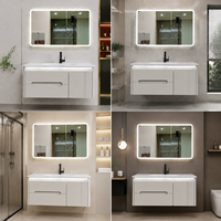 Meuble-lavabo de salle de bain d'hôtel moderne haut de gamme avec miroir LED, unité flottante de luxe, mobilier étanche, design personnalisé