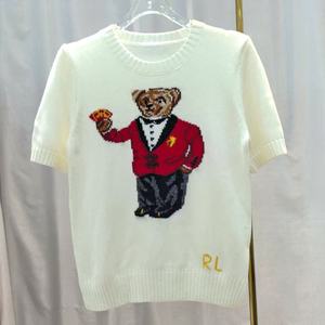 Nouveau <span class=keywords><strong>pull</strong></span> en tricot à col rond et manches courtes pour femme, motif ours brodé jacquard, collection automne/hiver, haut tendance - Product Image 4