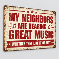 Plaque en métal musicale amusante, effet vieilli, style rétro, pour décoration de Man Cave, jardin, bar, garage, café, murs - My Neighbors Are