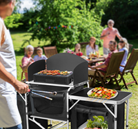 Mesa de cocina móvil para acampar al aire libre Mesa plegable de aleación de aluminio con gabinete de tela