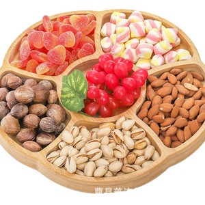 Rotating Bamboo <b>Snack</b> <b>Tray</b> Divided Fruit Dessert Candy Serving Platter Natural Wood Color Hotel Coffee Tea Use - Product Image 5