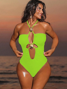 JSN personalizza 2025 nuovo Bikini intero in tinta unita con taglio alto scavato in tessuto speciale costumi <span class=keywords><strong>da</strong></span> bagno Fitness Sexy Bikini Set per le donne - Product Image 4