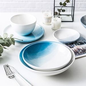 Minimalist Plain Alps Gradient Color Ceramic Bowl Plate Service for 4 Dinnerware <b>Set</b> - Product Image 5