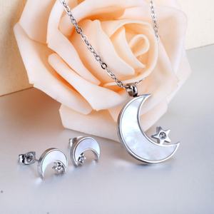 Boucles d'oreilles pendantes en acier inoxydable au design tendance, avec coquillage et cristal, ensemble de bijoux de mariée - Product Image 6