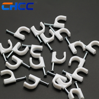 Support de câble rond 7 mm à clouer, clips de fixation en acier PE vierge pour câbles coaxiaux, Ethernet, TV, résistants à la corrosion pour mur