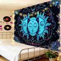 Tapisserie murale en polyester avec motifs de lune néon violette, facile à accrocher, décoration murale, impression HD, vente en gros