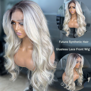 Pelucas largas Boby onduladas Ombre Color Rubio para mujeres negras 13X4 pelucas delanteras de encaje sintético Futura fibra de pelo pelucas sintéticas sin pegamento - Product Image 2