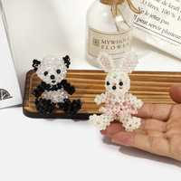 Pendentif ours en peluche en cristal tricoté, porte-clés perlé DIY, breloque de sac, fourrure de lapin de dessin animé, ornement de dessin animé