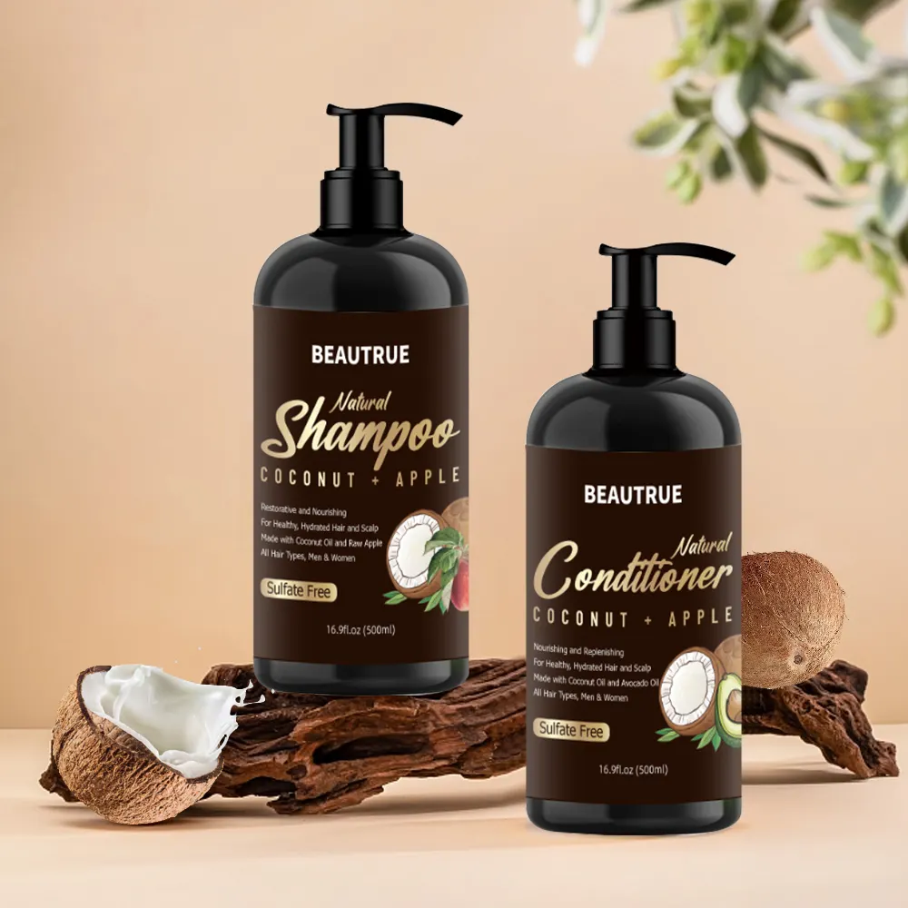 Ensemble shampooing et après-shampooing à l'huile de coco de haute qualité OEM sans sulfate de pomme et d'avocat pour hommes et femmes produit de soin des cheveux