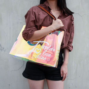 Boshiho-Bolso <span class=keywords><strong>de</strong></span> compras con logotipo personalizado, impermeable, PVC, TPU, transparente, duradero, holográfico, lavable con láser, transparente - Product Image 2