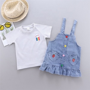 Nuovo Modo di Estate Delle Ragazze Manica Corta T Shirt e Short Del <span class=keywords><strong>Denim</strong></span> del Pannello Esterno Delle Ragazze Che Coprono Gli Insiemi Vestiti Del Bambino - Product Image 4