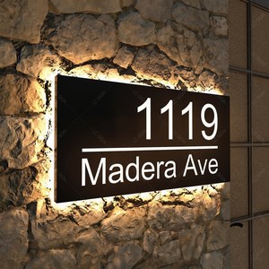 Señal de número de casa retroiluminada LED, señal de número de casa moderna, números de casa iluminados, señal de Casa de metal personalizada, placa de dirección - Product Image 2