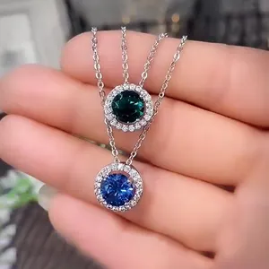 Caoshi colares femininos, joias da moda em atacado, azul, verde, cristal, strass, pingente com encantos, prata 925, zircônio completo, colares para mulheres