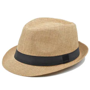 Solid Color Linen Jazz Cap Custom Fedora Hats Men British Gentlemen Hat Cotton And Linen Fashion Top Hat