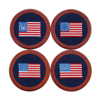 2025 drapeau américain 18 mailles ensemble de sous-verres en bois à l'aiguille