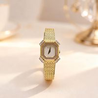 Montre pour femme de luxe avec lunette octogonale en diamant, mouvement à quartz, aiguilles simples, acier inoxydable plaqué or 18 carats, étanche, élégante