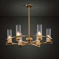 Lustre en cuivre américain avec verre cannelé, suspension nordique, lampe de plafond pour salle à manger, salon, îlot de cuisine