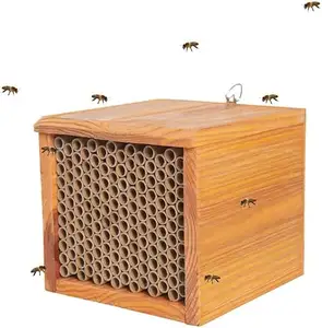 Hot Sale Bee Keeping Gift Hotel Waterproof Natural Handmade Wooden Bee House Box Mason Bee Hive