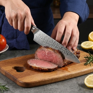Ensemble de couteaux de chef à motif Damas 3 pièces avec logo personnalisé, acier inoxydable 3Cr13, couteaux de <span class=keywords><strong>cuisine</strong></span> professionnels, boîte cadeau, vente en gros - Product Image 3