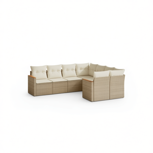 Ensemble de canapés de jardin en rotin beige 8 pièces, mobilier d'extérieur avec coussins amovibles, design contemporain - Product Image 1