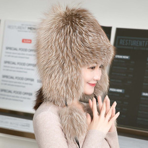 Venta al por mayor <span class=keywords><strong>de</strong></span> fábrica: Nuevo gorro <span class=keywords><strong>de</strong></span> piel <span class=keywords><strong>de</strong></span> zorro auténtica para mujer, estilo Lei Feng, cálido y acolchado, con orejeras grandes, ideal para esquí en el noreste. - Product Image 3