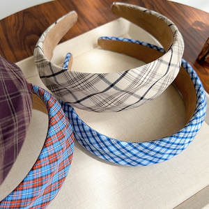 Bando wanita kotak-kotak sederhana Fashion ikat rambut lebar cekung dan cembung kain manis kotak-kotak polos gadis Aksesori rambut - Product Image 3