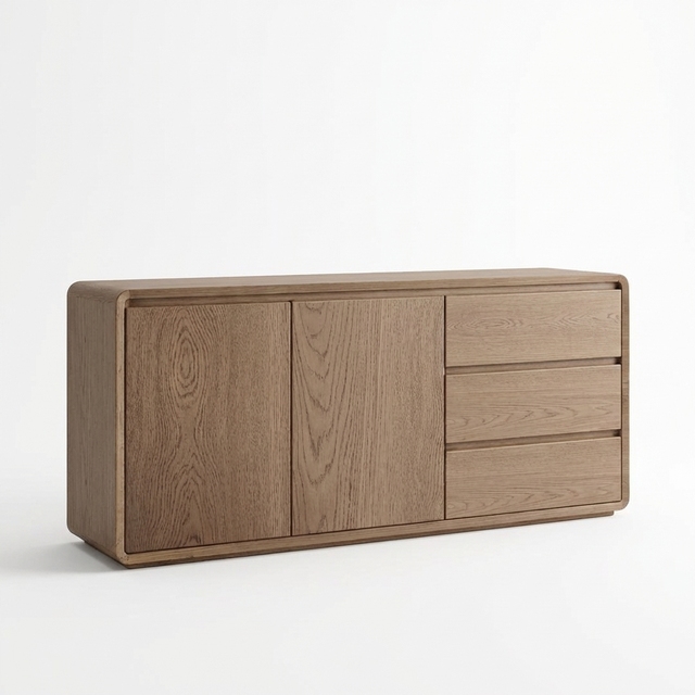 Minimalist Solid Wood FAS Grade Sideboard Cabinet Modern Wooden Display with 2 Doors 3 Drawers Eco-Friendly Home Storage