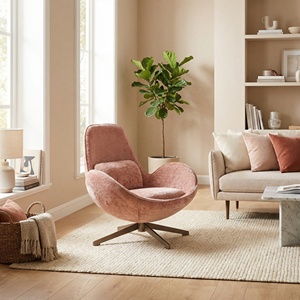 Fauteuil œuf moderne en velours 360 °   Fauteuil d'appoint pivotant en fer forgé pour salon, chambre et hôtel - Product Image 1