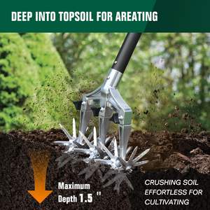 Outil de cultivateur rotatif Barre à <span class=keywords><strong>main</strong></span> de jardin réglable avec poteau en acier inoxydable Outil de jardinage Cultivateur <span class=keywords><strong>Scarificateur</strong></span> et <span class=keywords><strong>a</strong></span>érateur de <span class=keywords><strong>pelouse</strong></span> - Product Image 4