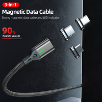 Cable de Carga Magnético 3 en 1 3A, Cable de Transferencia de Datos Tipo-C de Carga Rápida para Dispositivos Tipo-C Micro USB