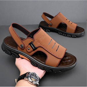 Sandalias de cuero para hombre, suela gruesa, antideslizantes, para playa, estilo juvenil, color marrón y negro. - Product Image 2