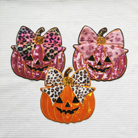 Patchs thermocollants personnalisés en chenille pour Halloween, avec broderie de citrouille à grandes paillettes, pour vêtements
