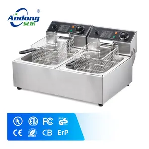 Andong-freidora eléctrica de aceite de acero inoxidable de 6L + 6L, comercial, 2 tanques, 2 cestas