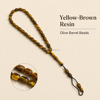 Chapelet de prière musulman en résine ambre jaune-brun, 5x7mm, 33+2 perles en forme de baril d'olive, vente en gros d'usine, personnalisable