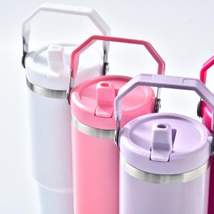 Gobelet isotherme à double paroi en acier inoxydable de 30 oz avec poignée et couvercle, tasse de voyage anti-fuite avec paille - Product Image 3