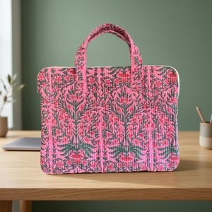For Floral Quilted Modern Durable Vintage <b>Laptop</b> Sleeve Handle Cotton Fabric Waterproof Lightweight Protective <b>Case</b> for <b>Laptops</b> - Product Image 4