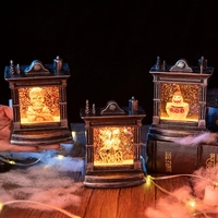 Lanterne LED Citrouille Crâne d'Halloween à Piles, Bougie Sans Flamme pour Table, Cheminée, Étagère, Fête, Décoration Maison Hantée
