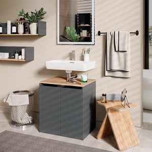Mobile <span class=keywords><strong>Bagno</strong></span> Grigio da <span class=keywords><strong>Terra</strong></span> Stile Semplice con <span class=keywords><strong>Lavabo</strong></span> Integrato per Appartamenti - Product Image 4