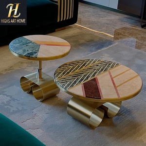 Tavolo <span class=keywords><strong>da</strong></span> caffè in marmo di lusso in acciaio inossidabile italiano per soggiorno casa Parquet rotondo tavolino basso - Product Image 3