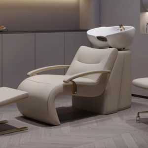 Fauteuil de lavage en acier inoxydable doré avec raccords d'eau, lit de lavage personnalisable pour salon de coiffure - Product Image 2