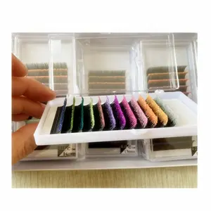 rainbow color glitter eyelash extension in tray mixed color 0.10 0.15 mm 8-15 mm colorful glitter eyelashes OEM logo