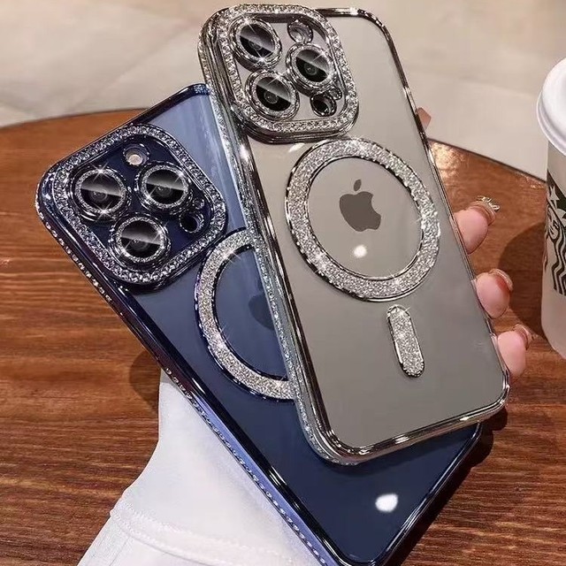 3D Full-Coverage TPU Camera Protective Phone Case, Shiny Luxurious and Diamond Magnetic Case for iPhone 17 Pro Max, for Huawei