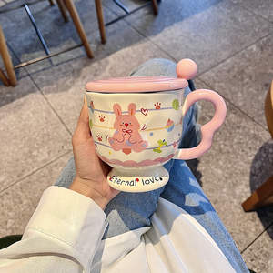 Ceramic Mug With <b>Lid</b> And Spoon Cartoon Dog Design For <b>Coffee</b> Breakfast Home Use Spring 2025 New Style Single <b>Cup</b> - Product Image 3