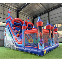Château gonflable géant Spiderman, toboggan gonflable bleu, château gonflable, combo avec souffleur d'air